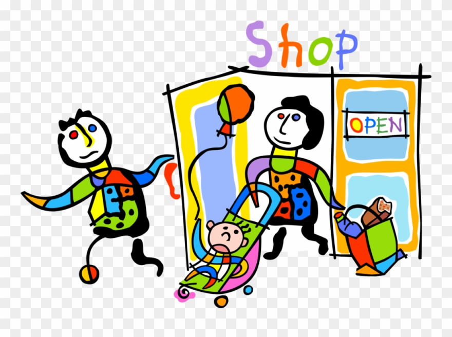 Vector Illustration Of Family Shops In Retail Shopping - Holding The Door For Someone Clipart - Png Download