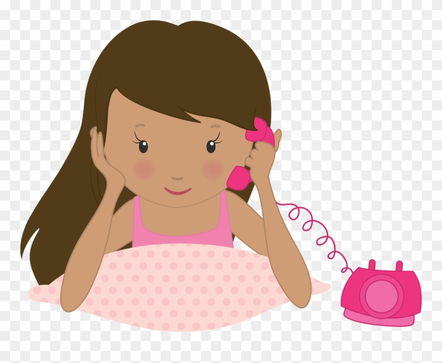 Girls At Phone Clip Art - Topper Festa Do Pijama - Png Download