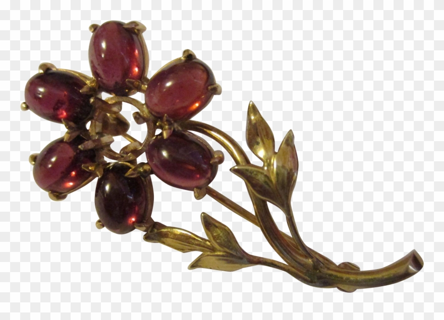 Vintage 14k Yellow Gold Ruby Cabs Dainty Single Flower - Colored Gold Clipart