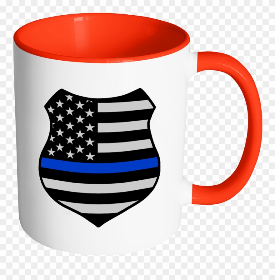 Thin Blue Line American Flag Shield Mug - Coffee And Meeting Quote Clipart