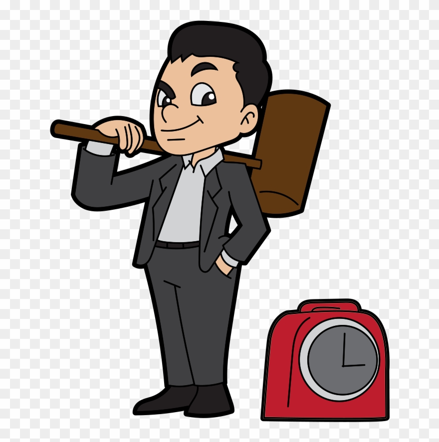 Naughty Cartoon Man Ready To Hammer Down A Clock - Wikimedia Commons Clipart