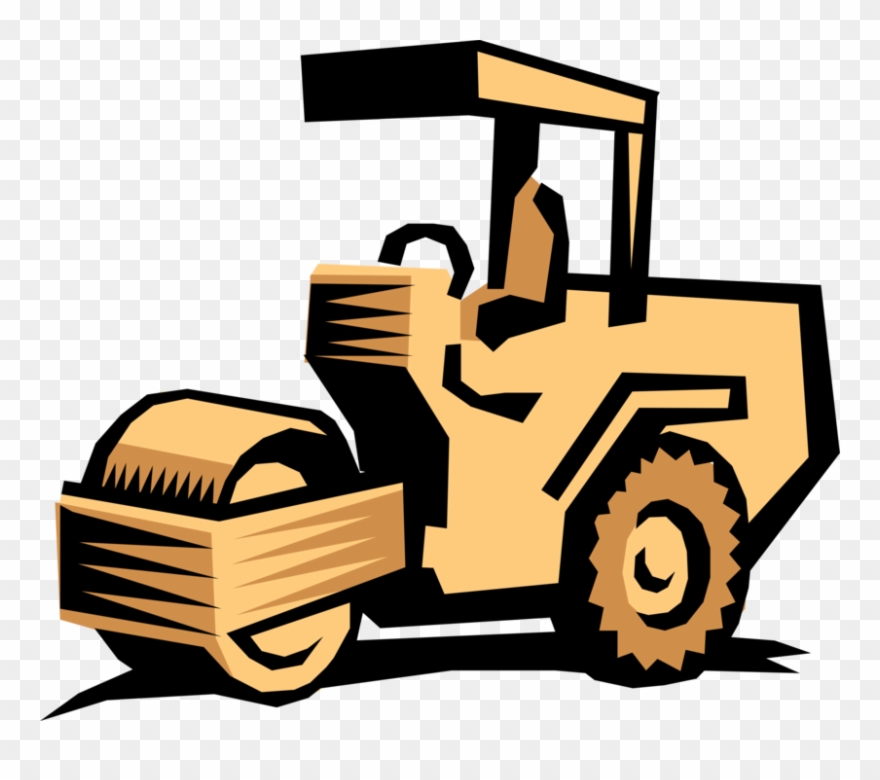 Vector Illustration Of Road And Highway Construction - Desenho De Rolo Compressor Clipart