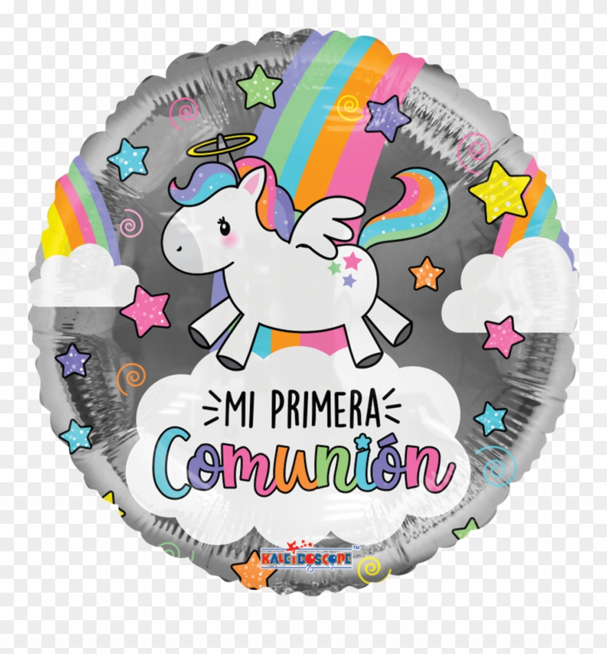 18" Mi Primera Comunión Unicornio De Colores, Metalizado Clipart