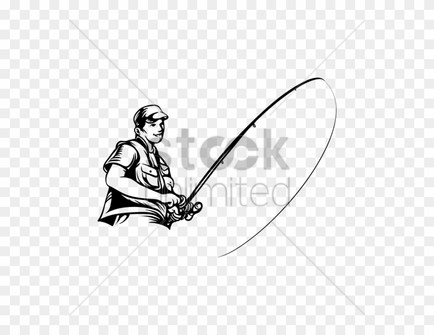 Fisherman With Rod Vector Graphic - Fishing Rod Clipart