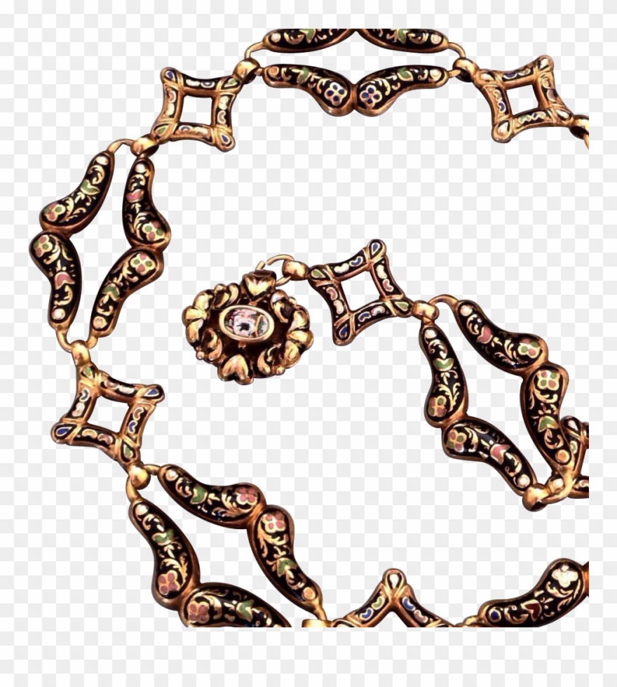 Rare Antique Swiss 18k Gold Enamel Repousse Necklace - Gold Clipart