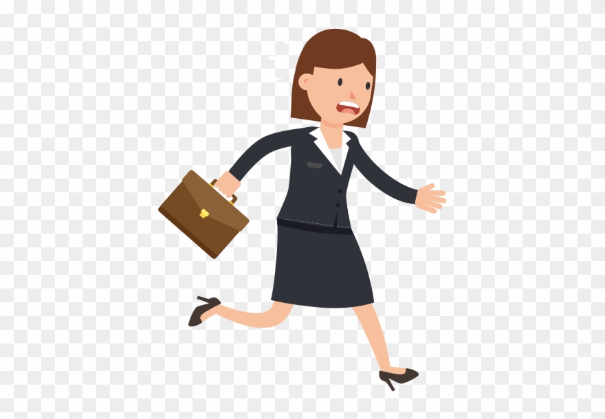 Corporate Woman Running Late - Cartoon Woman With Suitcase Clipart