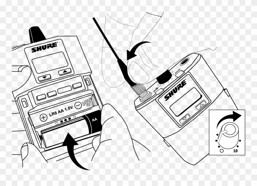 Insert The Batteries Or Battery Pack And Attach Antennas - Shure Clipart