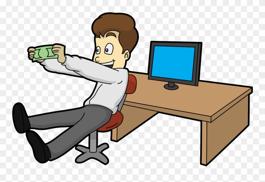 Cartoon Man Happy About Getting His Money Online - Happy Computer Money Cartoon Clipart