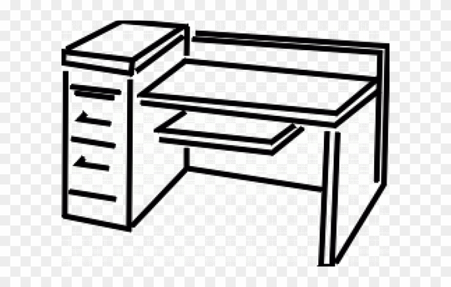 Desk Clipart Office Desk - Office Desk Clipart Black And White - Png Download