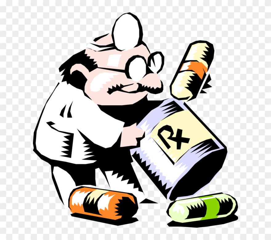 Vector Illustration Of Doctor With Prescription Drug - Cartoon Doctor Clipart