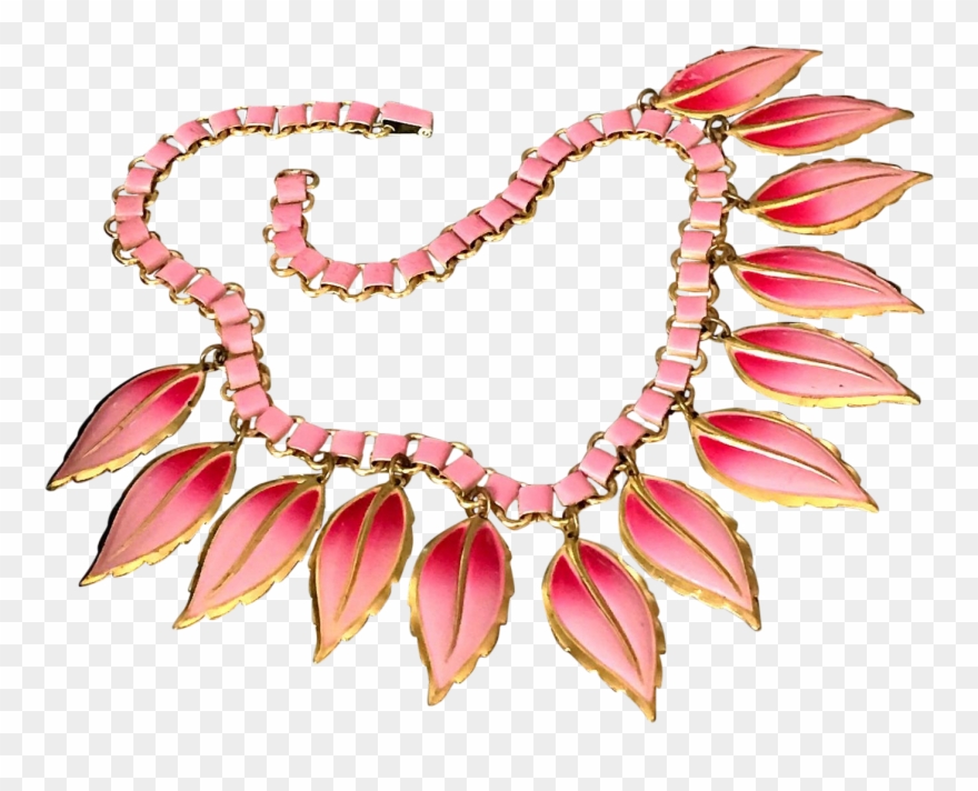 Vintage Pink Leaf Bib Necklace Art Deco Bookchain Book - Necklace Clipart
