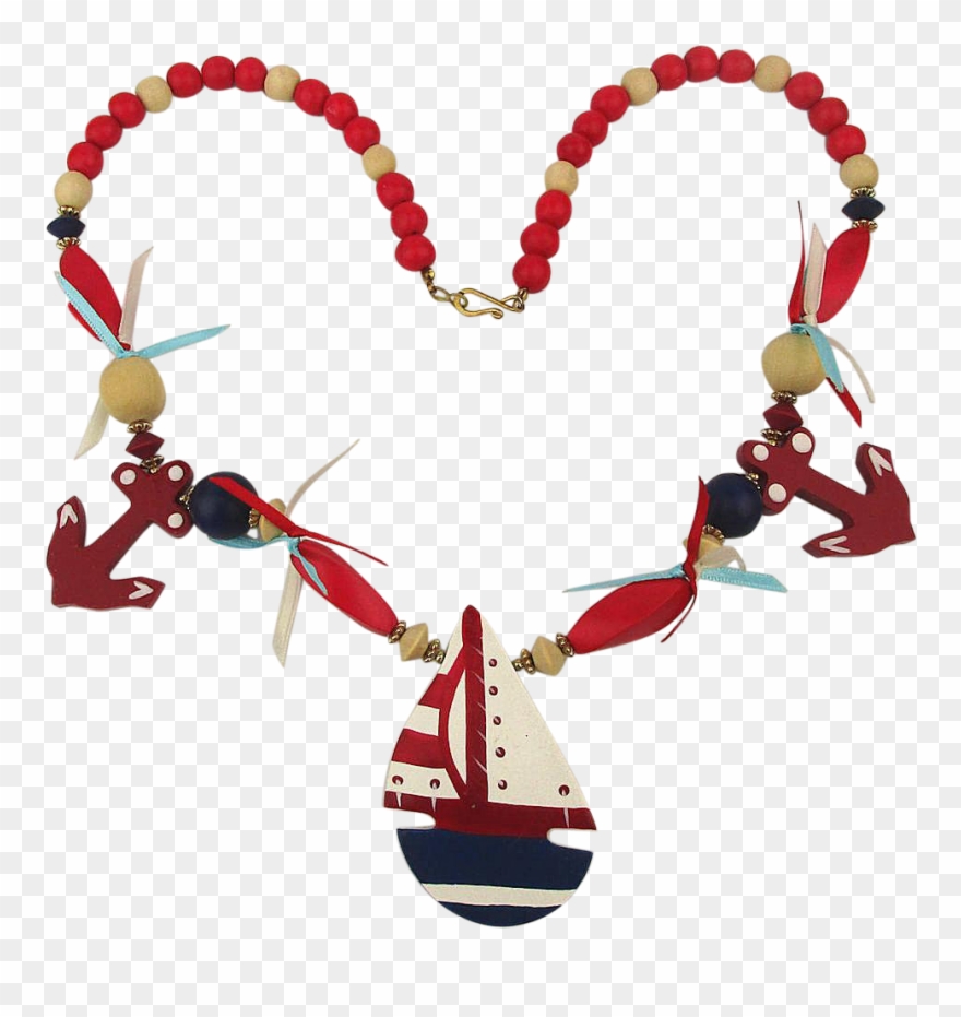Funny Handmade Painted Wood Sailboat Sailing Necklace - Necklace Clipart