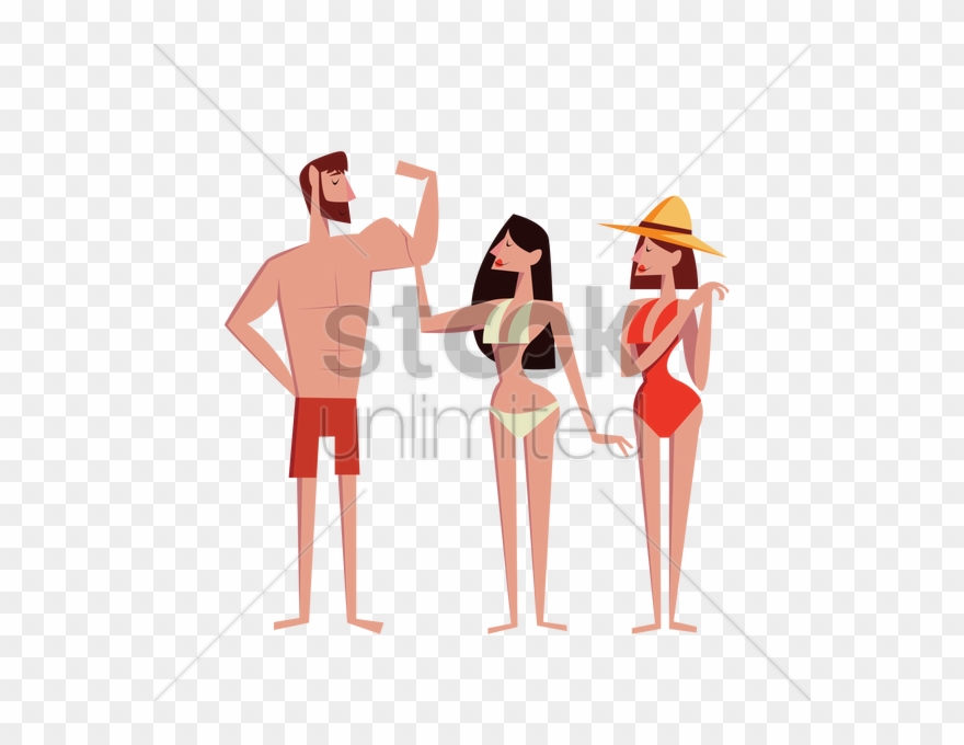 Man Flexing Arms At Beach V矢量图形 Clipart