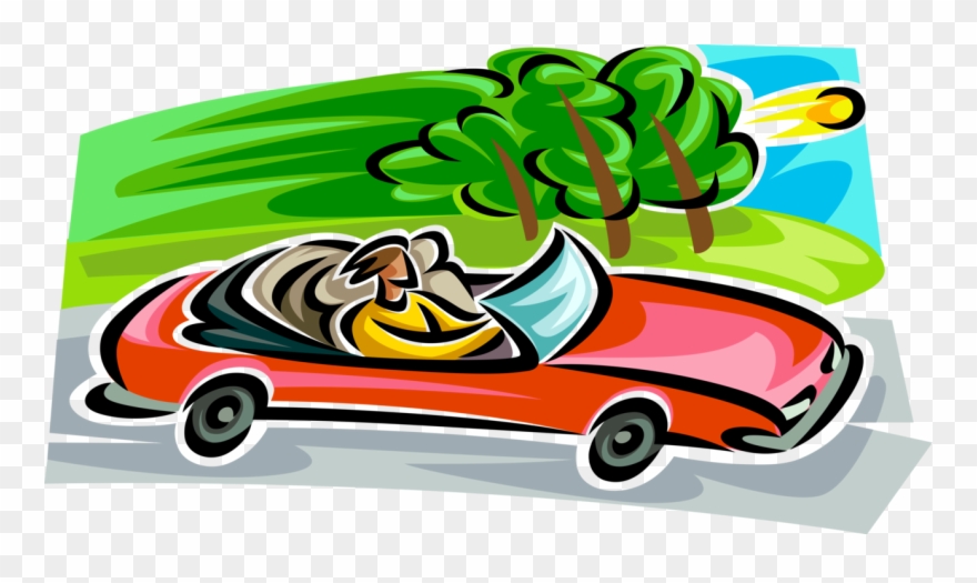 Convertible Automobile Cruises Road - Clip Art - Png Download