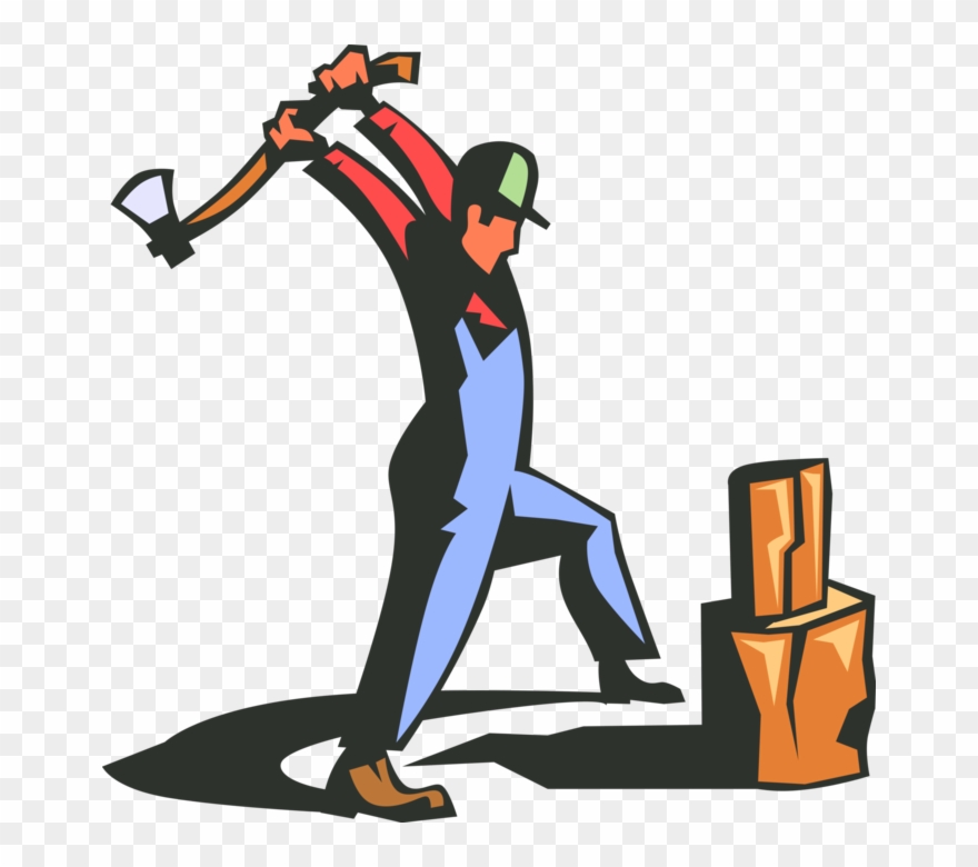 Vector Illustration Of Lumberjack With Axe Splitting - Man With Axe Clipart