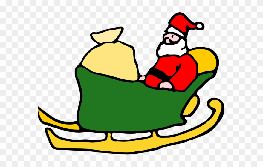 Sleigh Clipart Green Santa - Santa Sleigh Clipart Black And White - Png Download