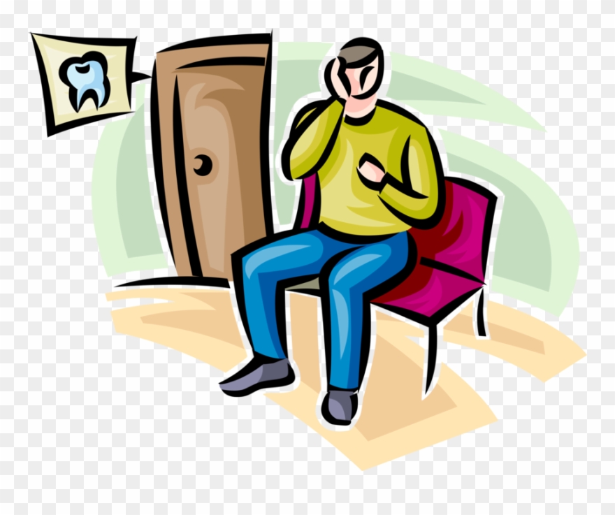 Vector Illustration Of Dental Patient With Toothache - Dentist Clipart