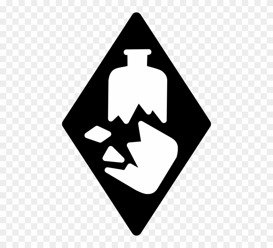 Diamond With Broken Bottle) - Broken Glass Hazard Symbol Clipart