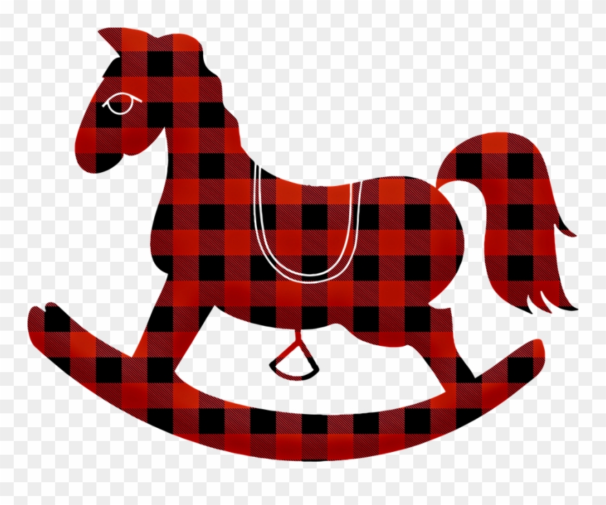 Buffalo Plaid Rocking Horse, Christmas Horse - Weihnachtsgirlande Clipart