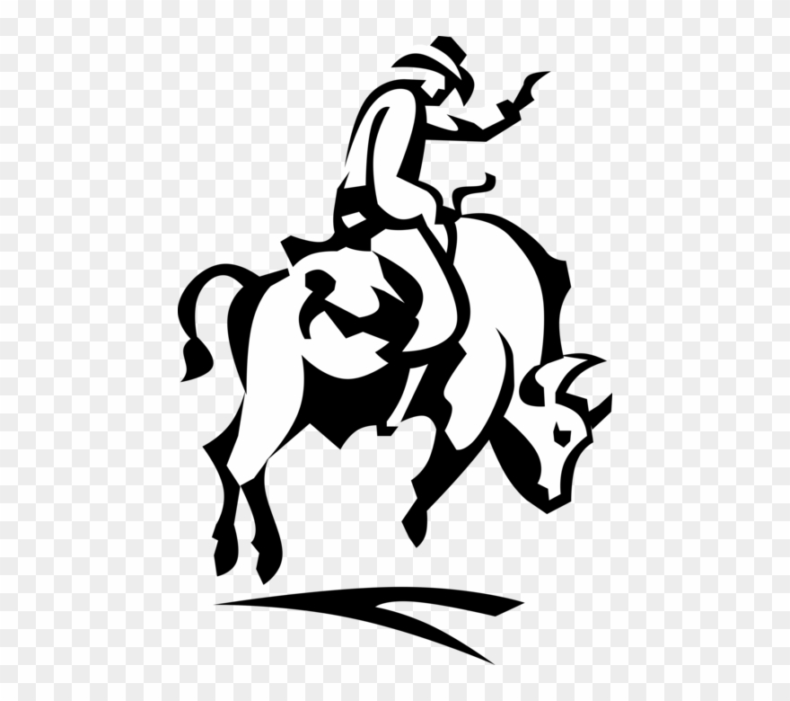 Rodeo Cowboy Rides Bronco Bull - Cross Stitch Cowboy Clipart