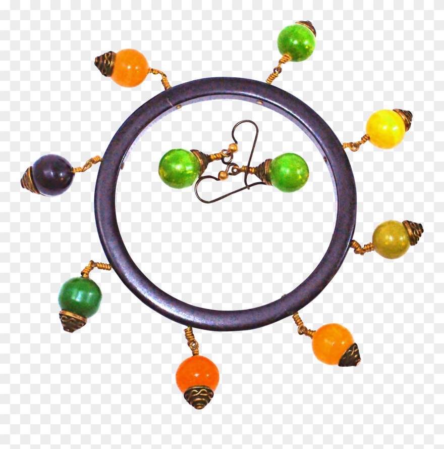 Beaded Tambourine Bakelite Bangle And Earring Set From - Circle Clipart