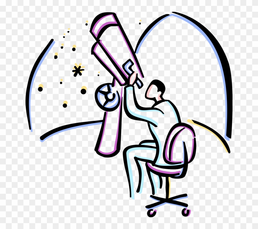 Vector Illustration Of Astronomer Views The Known Universe - Planetarium Clipart