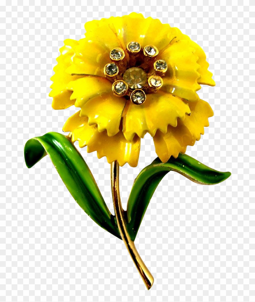Crown Trifari Yellow Enamel Carnation Flower Pin Advertisement - Flower Clipart