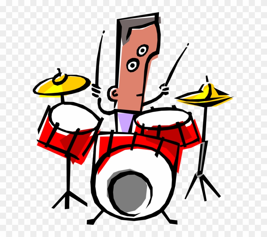 Vector Illustration Of Jazz Drummer Musician With Drum - Drums Clipart