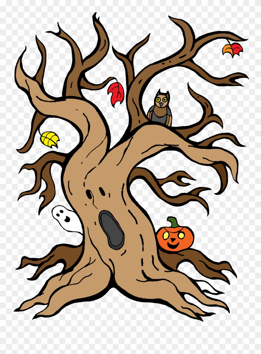 Fun And Spooky Halloween Tree - Cartoon Clipart