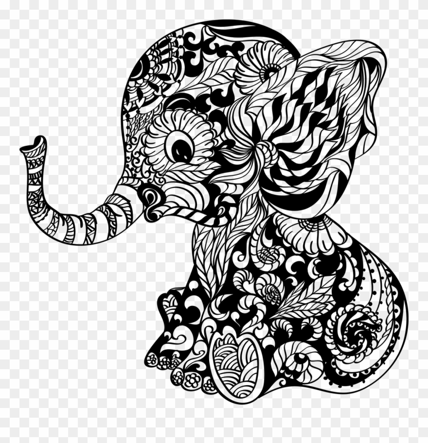 Baby Large Ready To Press Transfer Blue - Baby Elephant Mandala Transparent Clipart