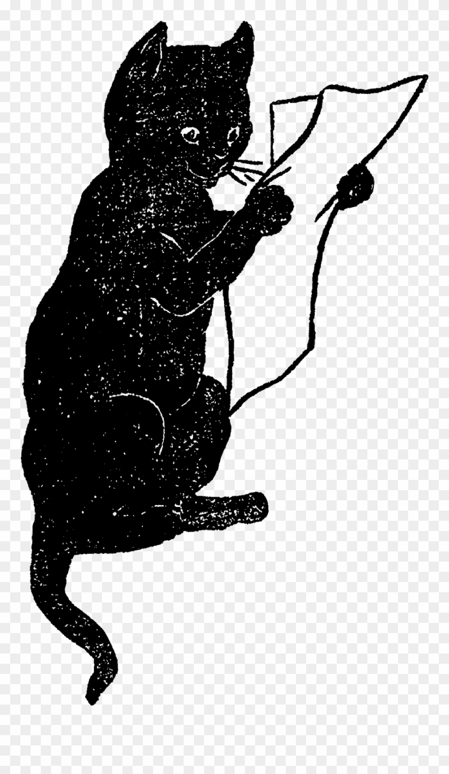 Black Cat Antique Illustration Funny Animal Clipart - Cat Clip Art - Png Download