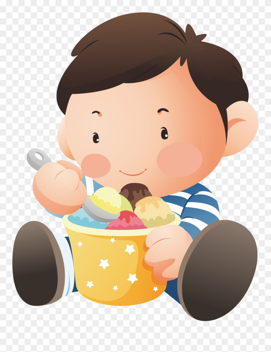 Ice Cream Chocolate Cake Child Eating - Baby With Icecream Png Cartoon Clipart