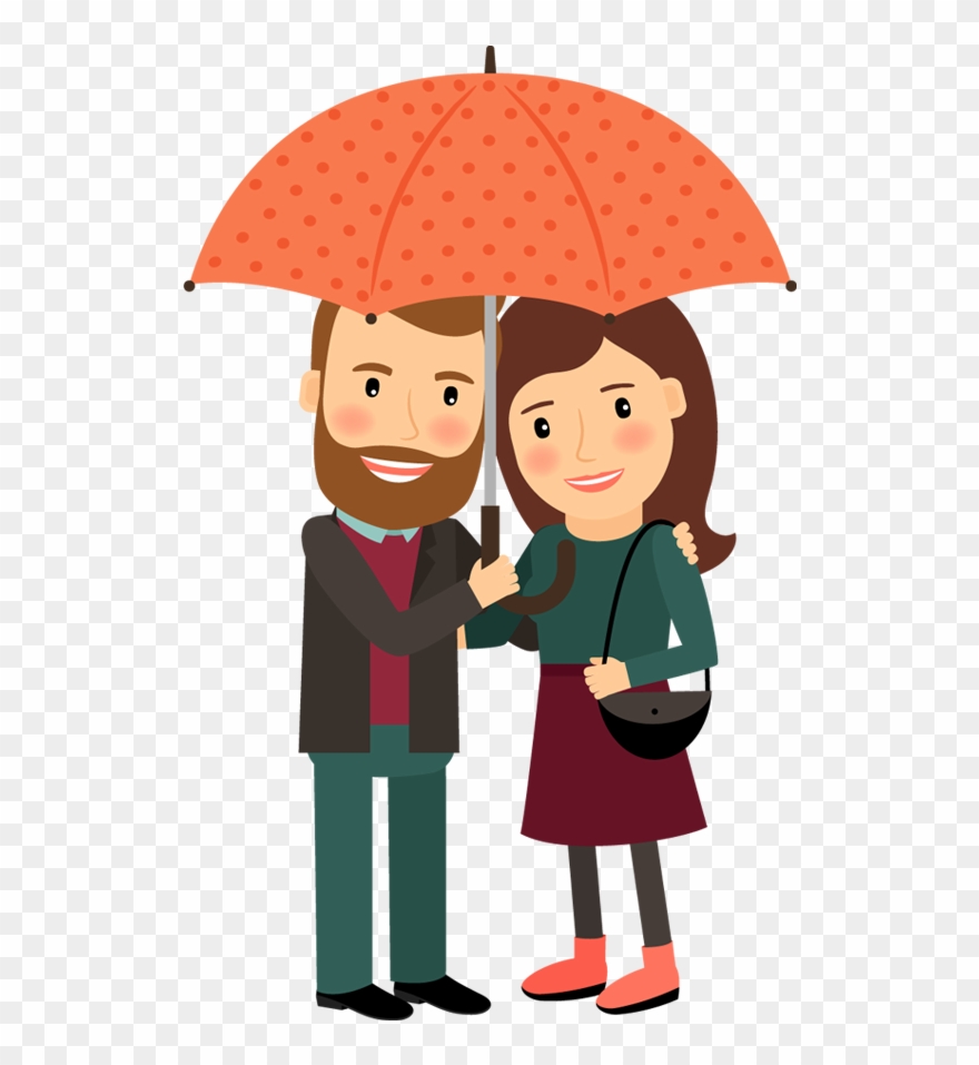 Happy Cartoon Couple Under Umbrella In Love Hugging - Couple In Love Cartoon Png Clipart