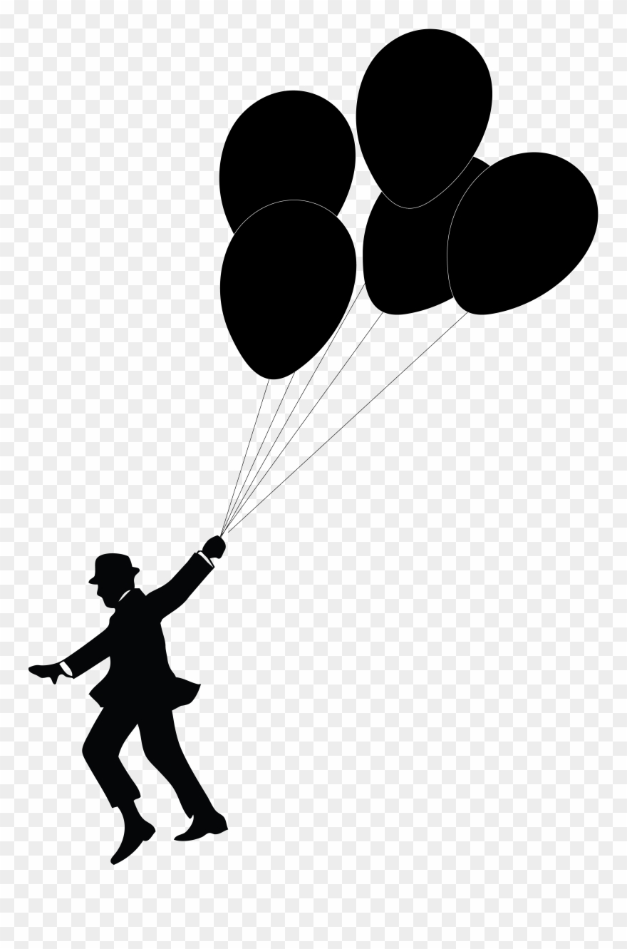 Man Holding Balloons Silhouette Clipart