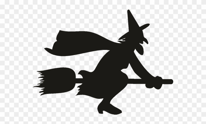 Witch On Broom Silhouette Clipart