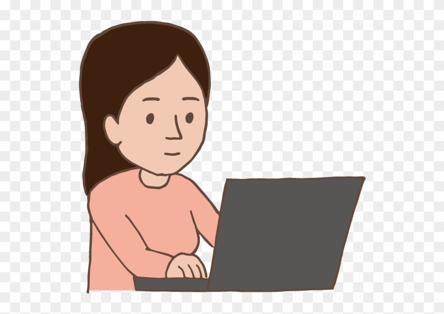 Young Lady Using Laptop - Illustration Clipart