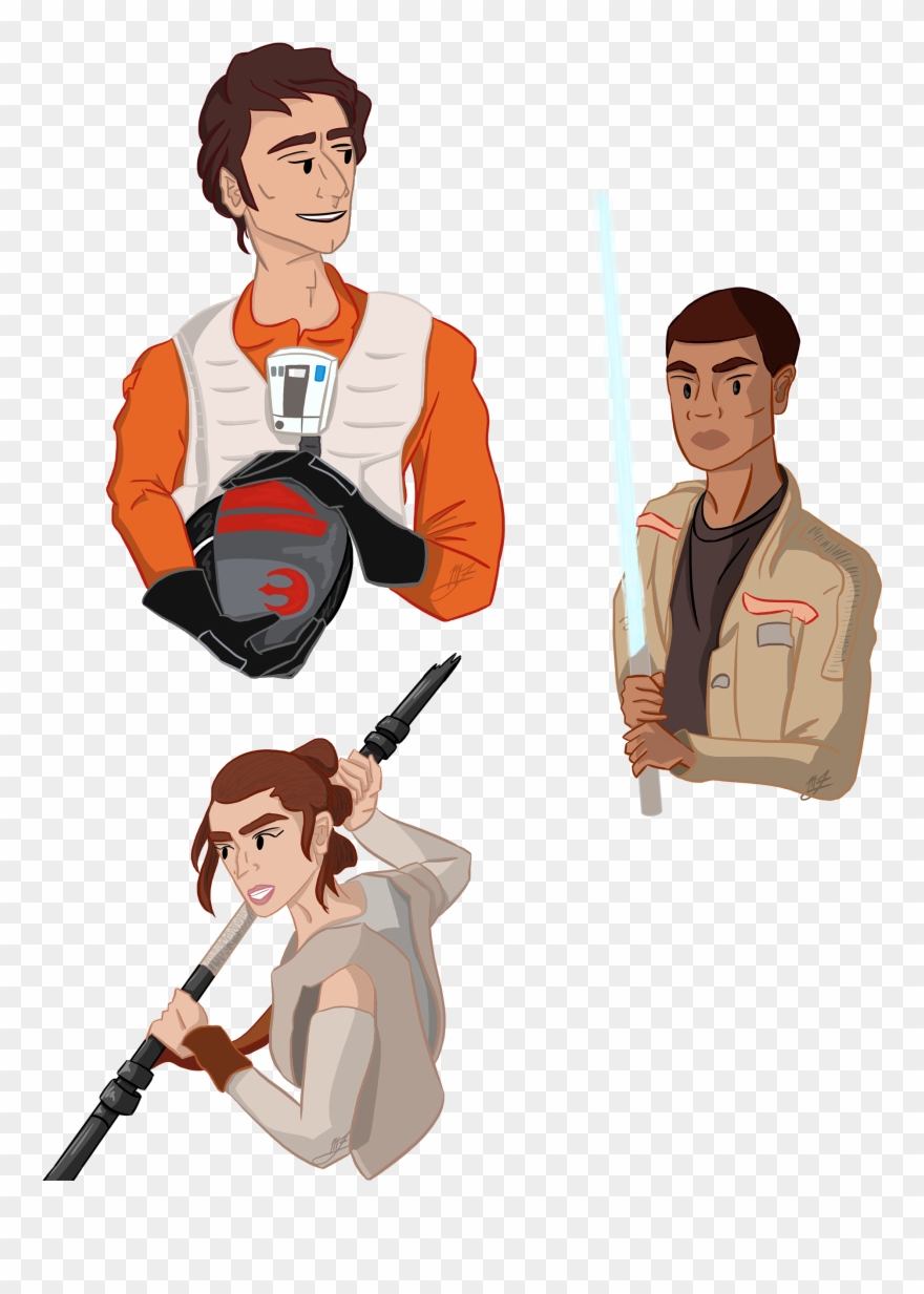 Busts Of Poe, Finn, And Rey From Star Wars - Cartoon Clipart