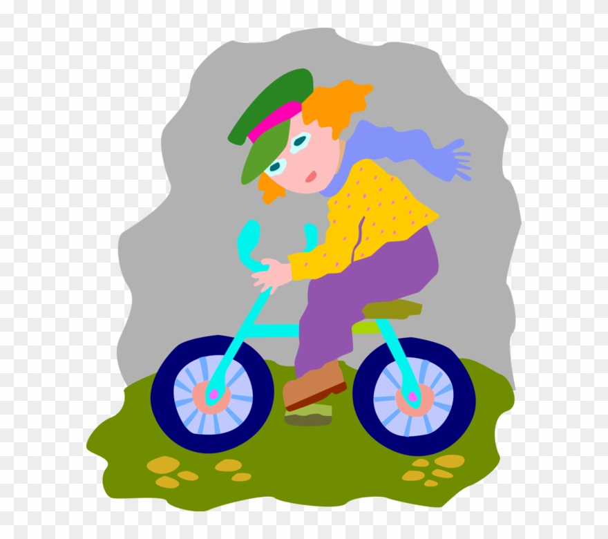 Vector Illustration Of Young Girl Riding Bicycle Outdoors Clipart