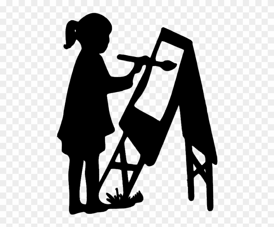 Girl Painting Art Papier Découpé, Enfantin, Peinture - Child Painting Silhouette Clipart