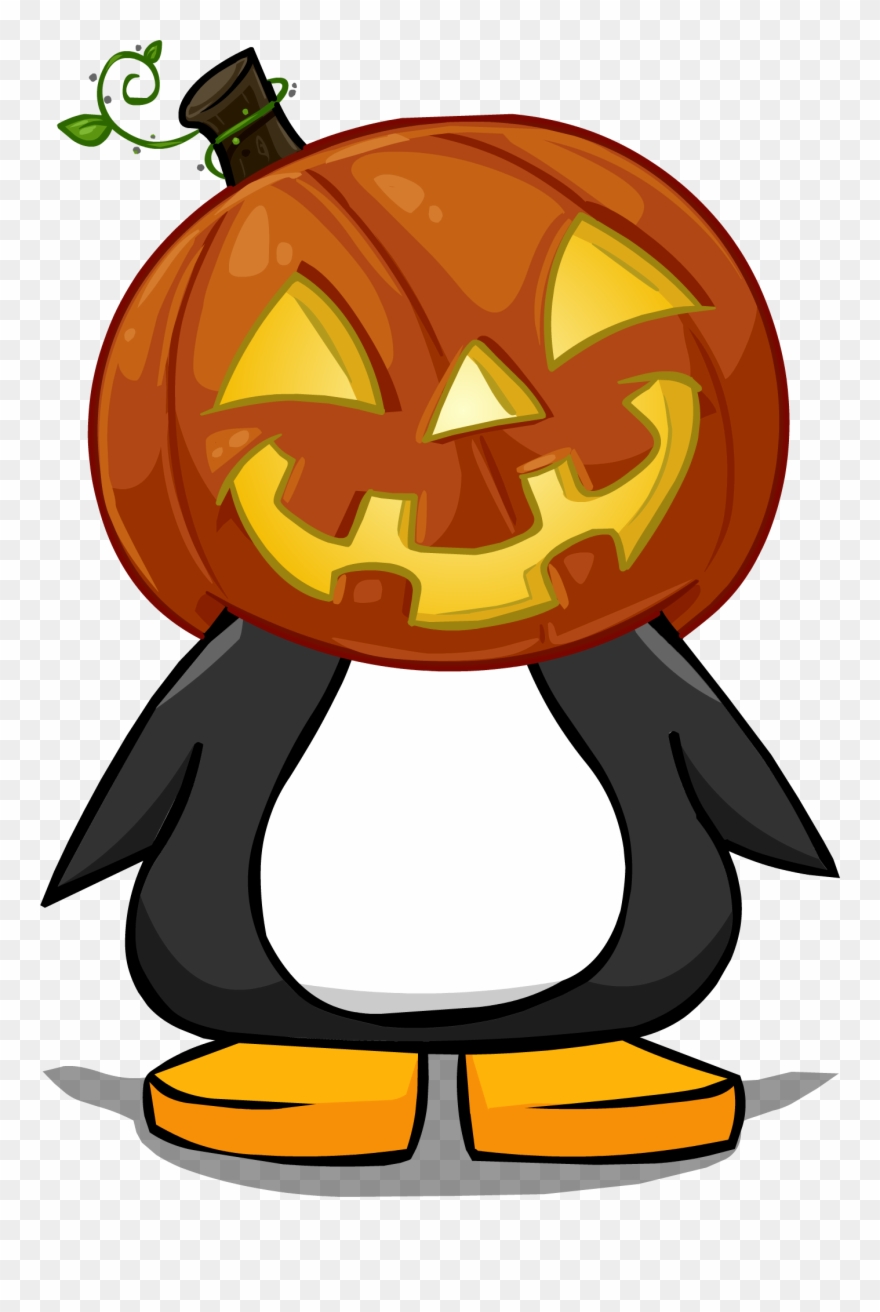 Glowing Pumpkin Head On A Player Card - Penguin With Hard Hat Clipart