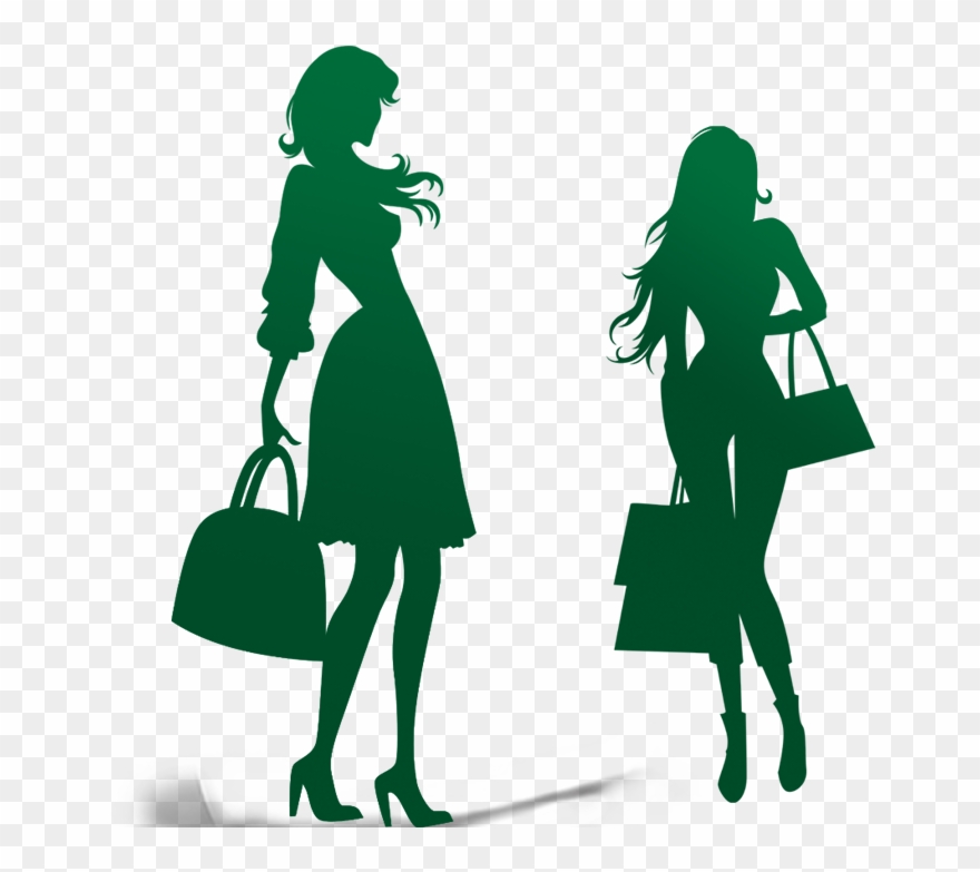 Fashion Model Silhouette Clip Art At Getdrawings - Shopping Girl Black And White - Png Download