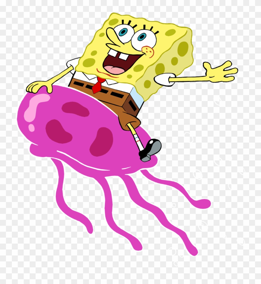 Picture Transparent Stock Jellyfish Clipart Spongebob - Spongebob On A Jellyfish - Png Download