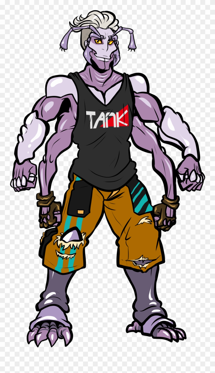 Pin-up Of Diesel Using His Extra Arms To Multitask - Cartoon Clipart