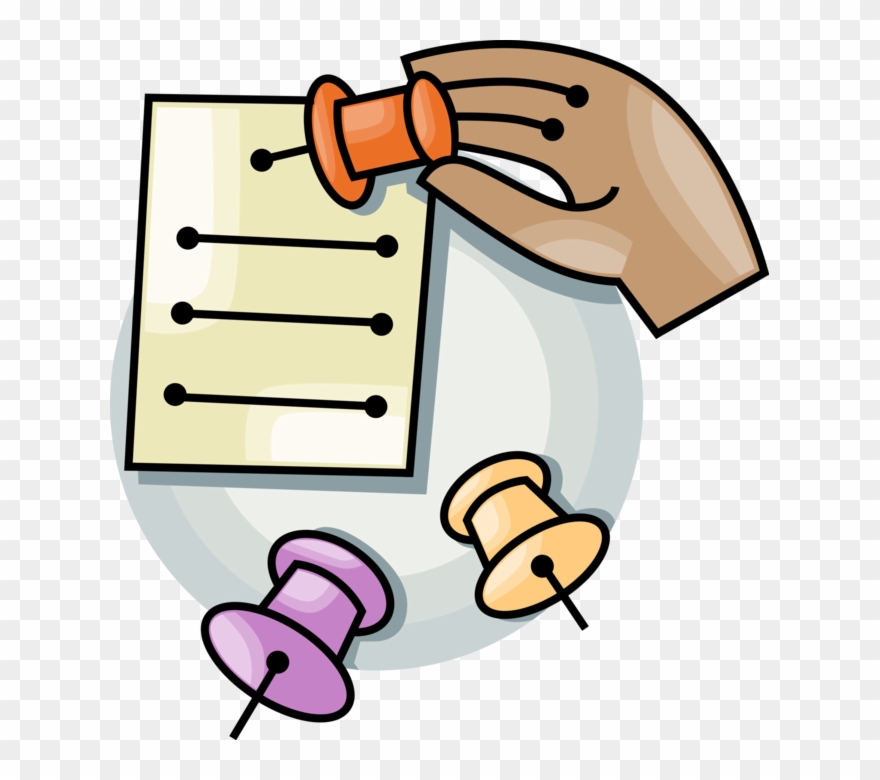 Vector Illustration Of Hands Insert Push Pin Or Thumb Clipart