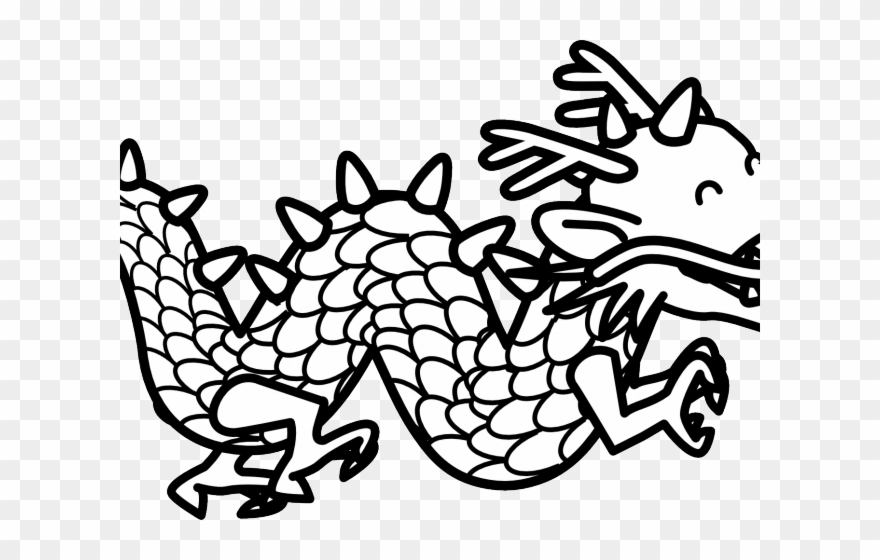 Oriental Clipart Black And White - Chinese Dragon Black And White - Png Download