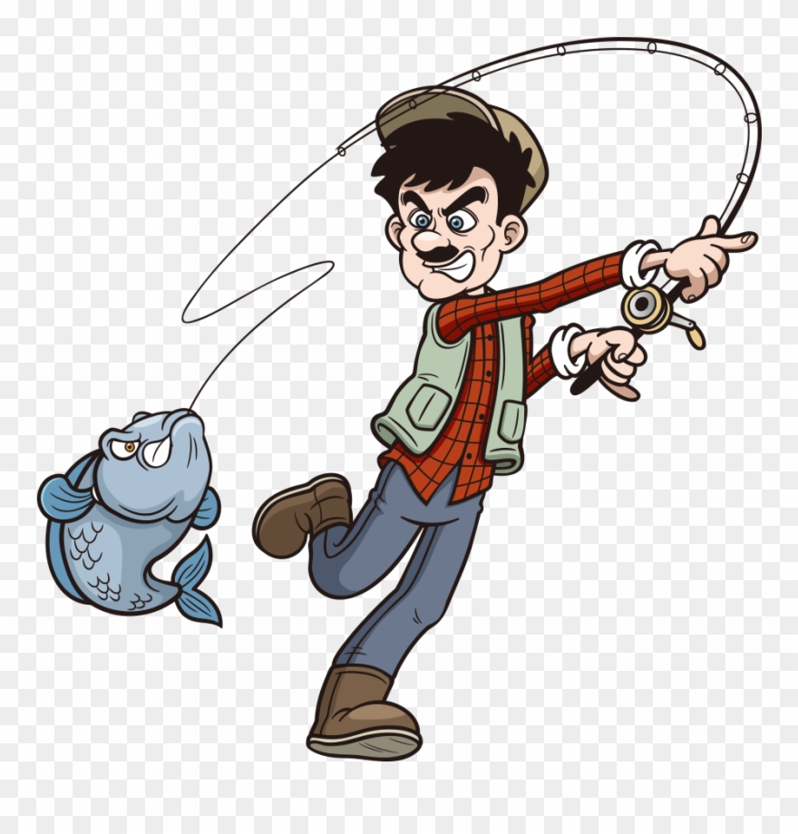 Fishing Rod Cartoon Clip Art - Cartoon Fisherman - Png Download