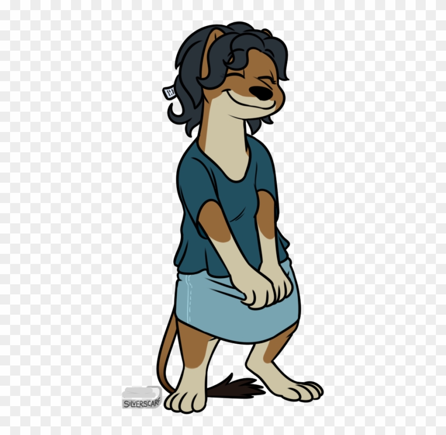A Small, Dark Brown Stoat Girl Wearing A Dark Blue - Cartoon Clipart
