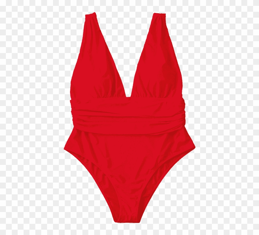 Plus Size Plunge Swimsuit Bright Red - Neck Clipart