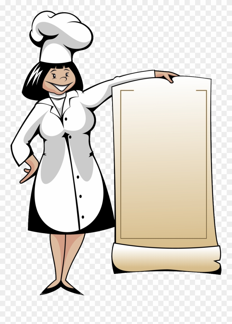 Foreign Short Hair Female Chef Cartoon Background Vector - Lady Chef With Label Clipart - Png Download