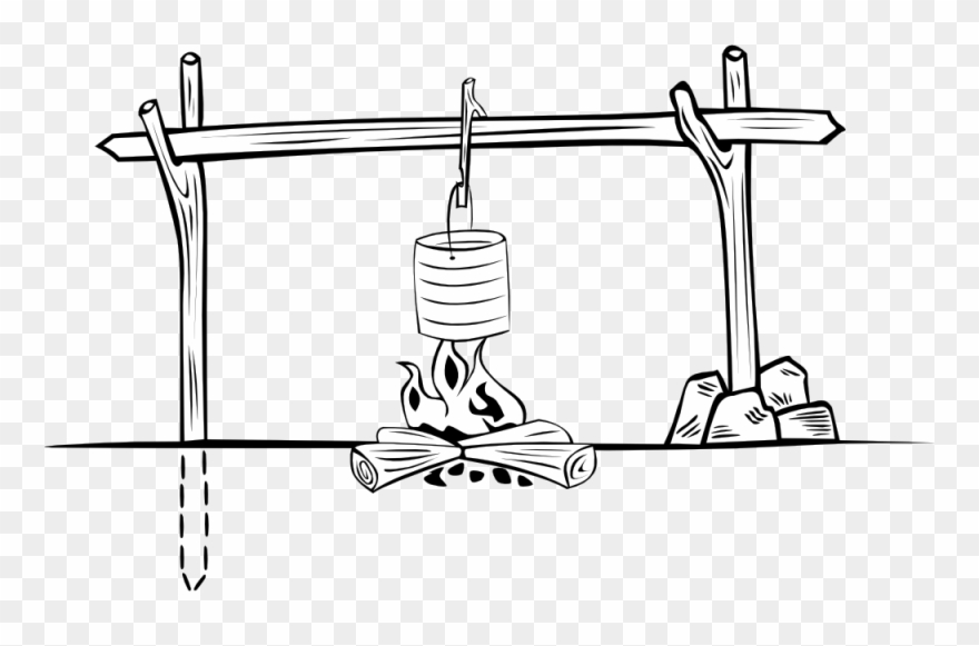 Free Campfires And Cooking Cranes - Open Fire Cooking Clipart Black And White - Png Download